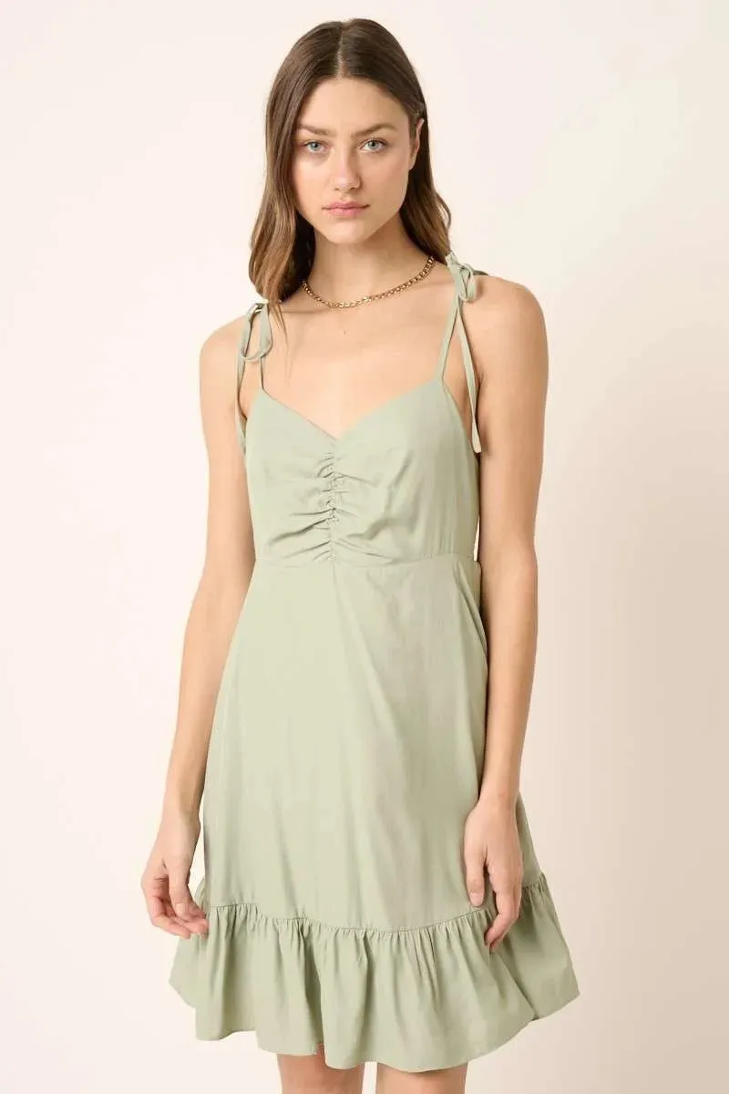 Mittoshop Ruched Detail Spaghetti Tie Mini Dress sold by Charming Charlie