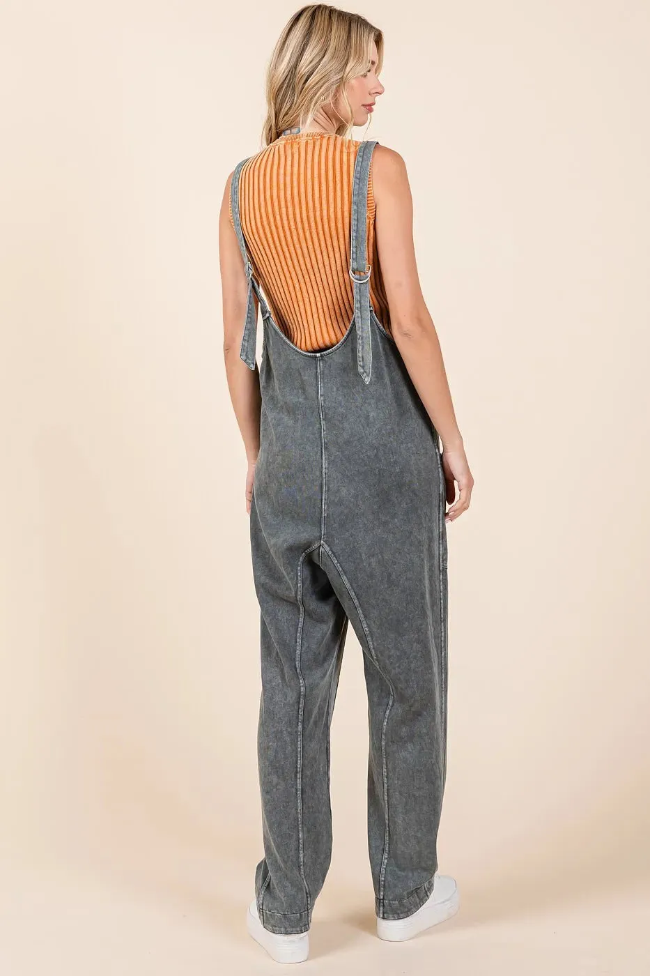 Mittoshop Mineral Wash Relaxed Fit Sleeveless Harem Jumpsuit sold by Charming Charlie product image thumbnail 4