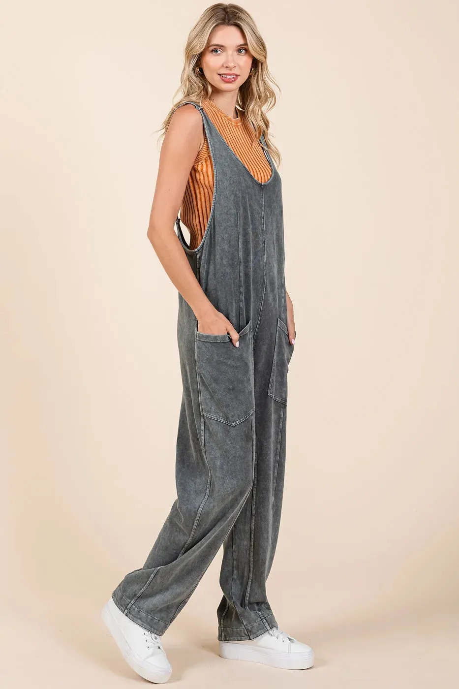 Mittoshop Mineral Wash Relaxed Fit Sleeveless Harem Jumpsuit sold by Charming Charlie product image thumbnail 2