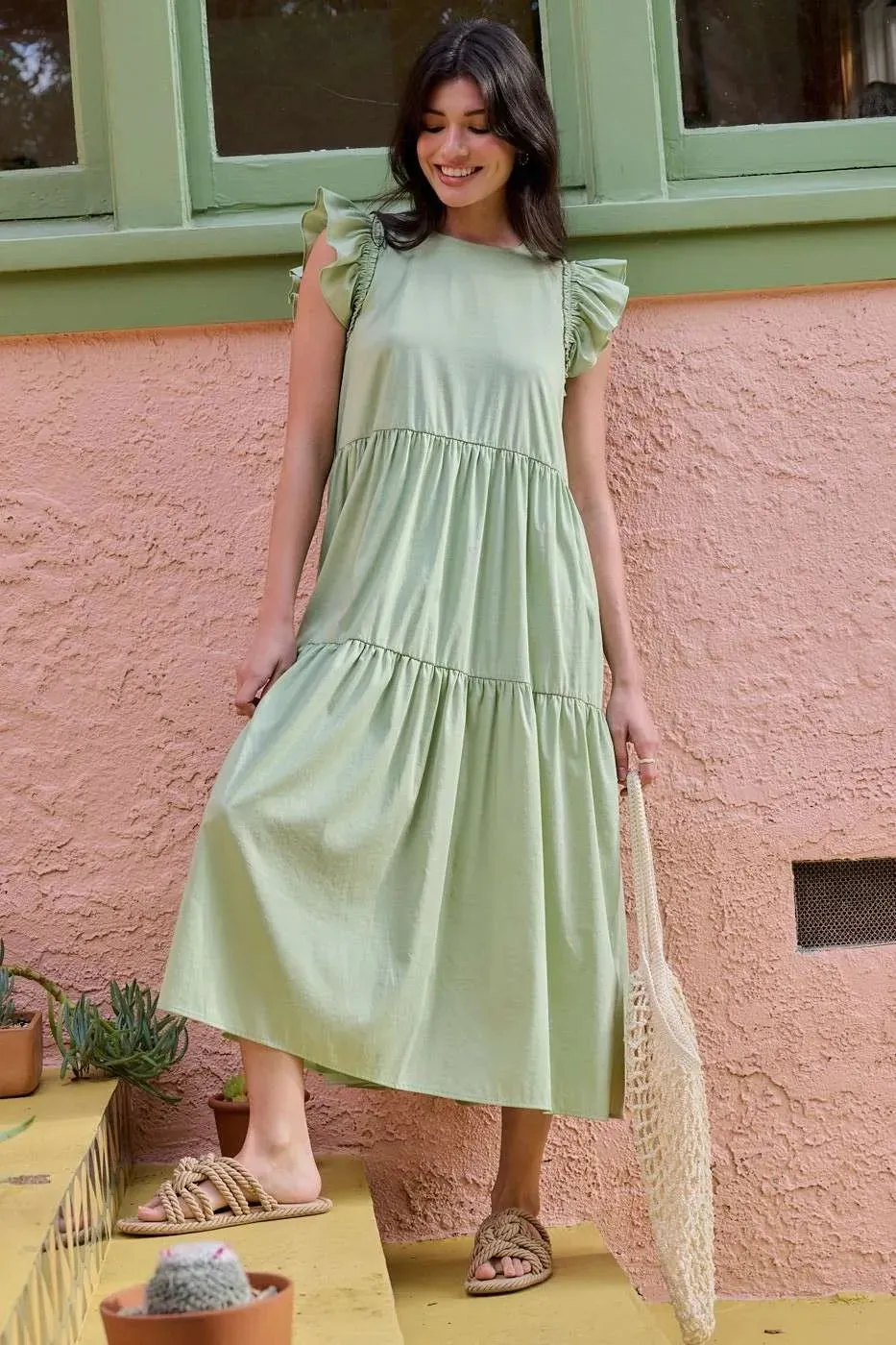 Mittoshop Ruffle Short Sleeve Tiered Maxi Dress sold by Charming Charlie product image thumbnail 5