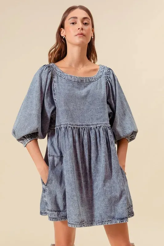 SO ME Washed and Distressed Mini Denim Dress sold by Charming Charlie product image thumbnail 4