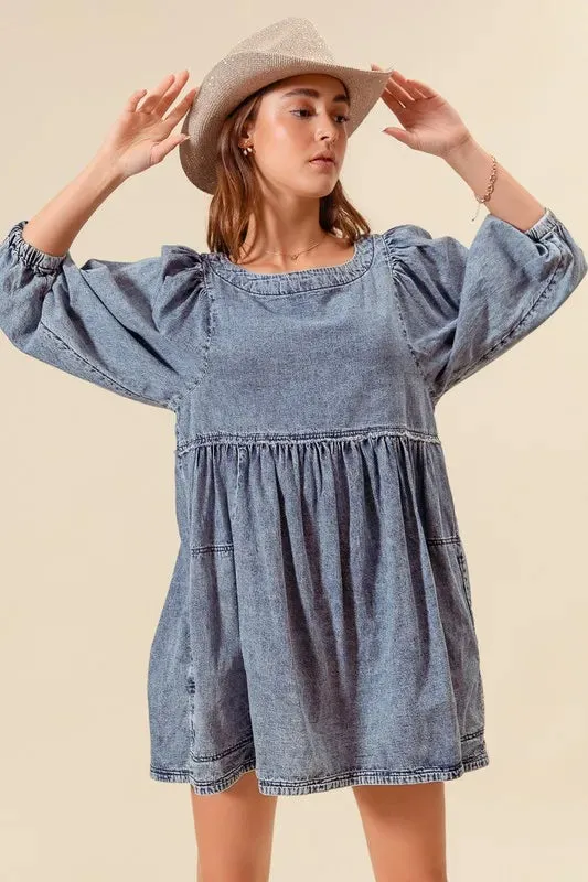 SO ME Washed and Distressed Mini Denim Dress sold by Charming Charlie product image thumbnail 5