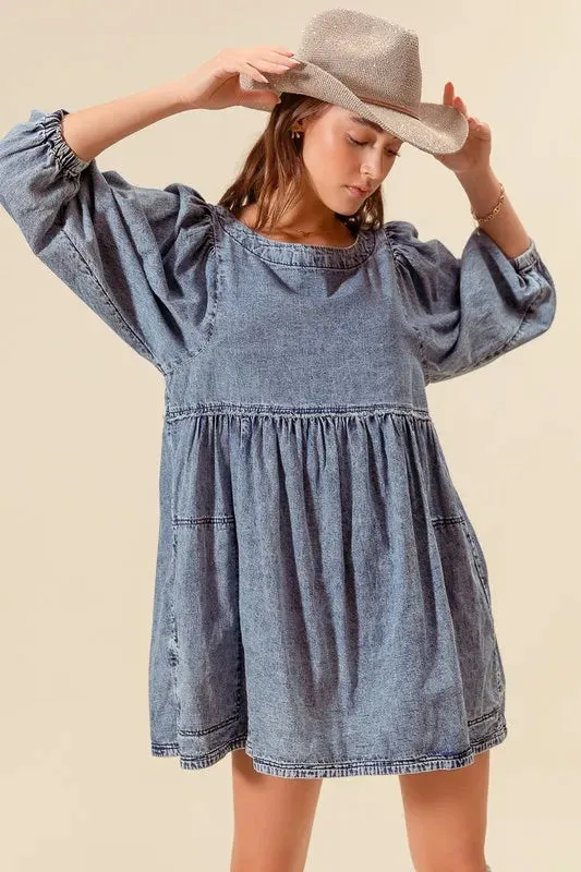 SO ME Washed and Distressed Mini Denim Dress sold by Charming Charlie product image thumbnail 3