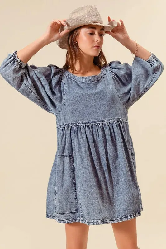 SO ME Washed and Distressed Mini Denim Dress sold by Charming Charlie product image thumbnail 2