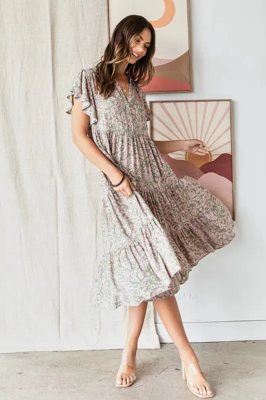 Mittoshop Abstract Print Ruffle Tier Midi Dress sold by Charming Charlie product image thumbnail 2