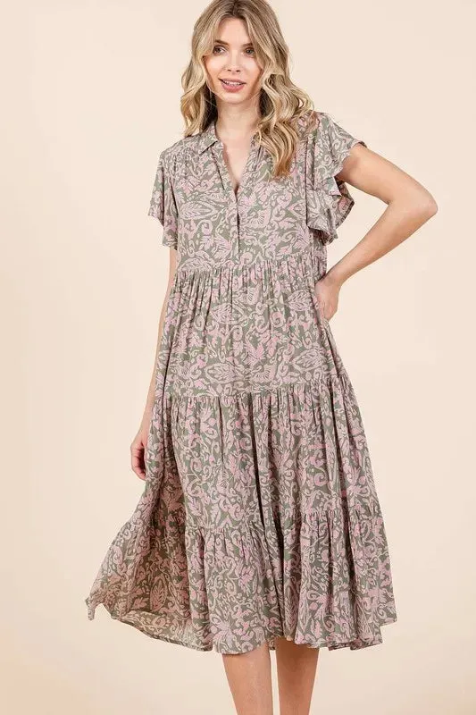 Mittoshop Abstract Print Ruffle Tier Midi Dress sold by Charming Charlie product image thumbnail 4