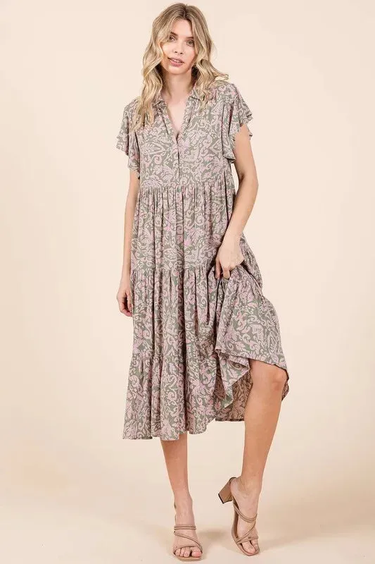 Mittoshop Abstract Print Ruffle Tier Midi Dress sold by Charming Charlie product image thumbnail 3
