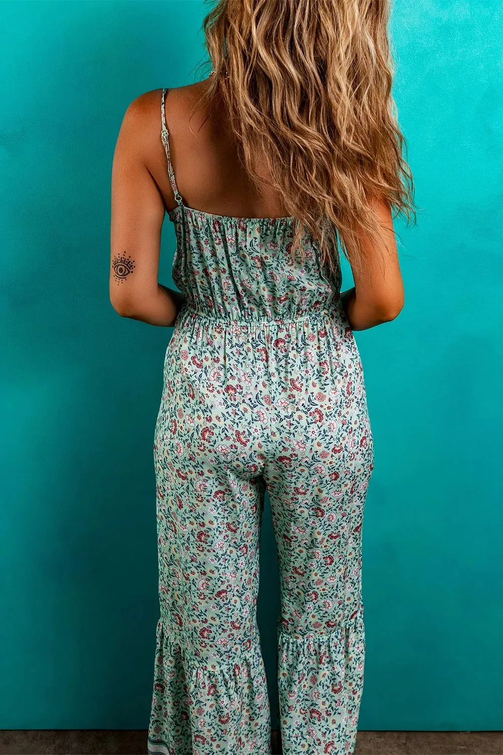 Bohemian Floral Ruffle Bottom Spaghetti Strap Jumpsuit sold by Charming Charlie product image thumbnail 5