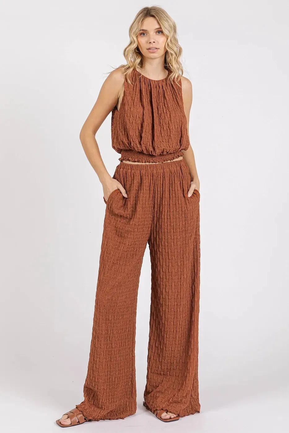 Mittoshop Textured Stretchy Crop Tank and Pants Set sold by Charming Charlie product image thumbnail 2