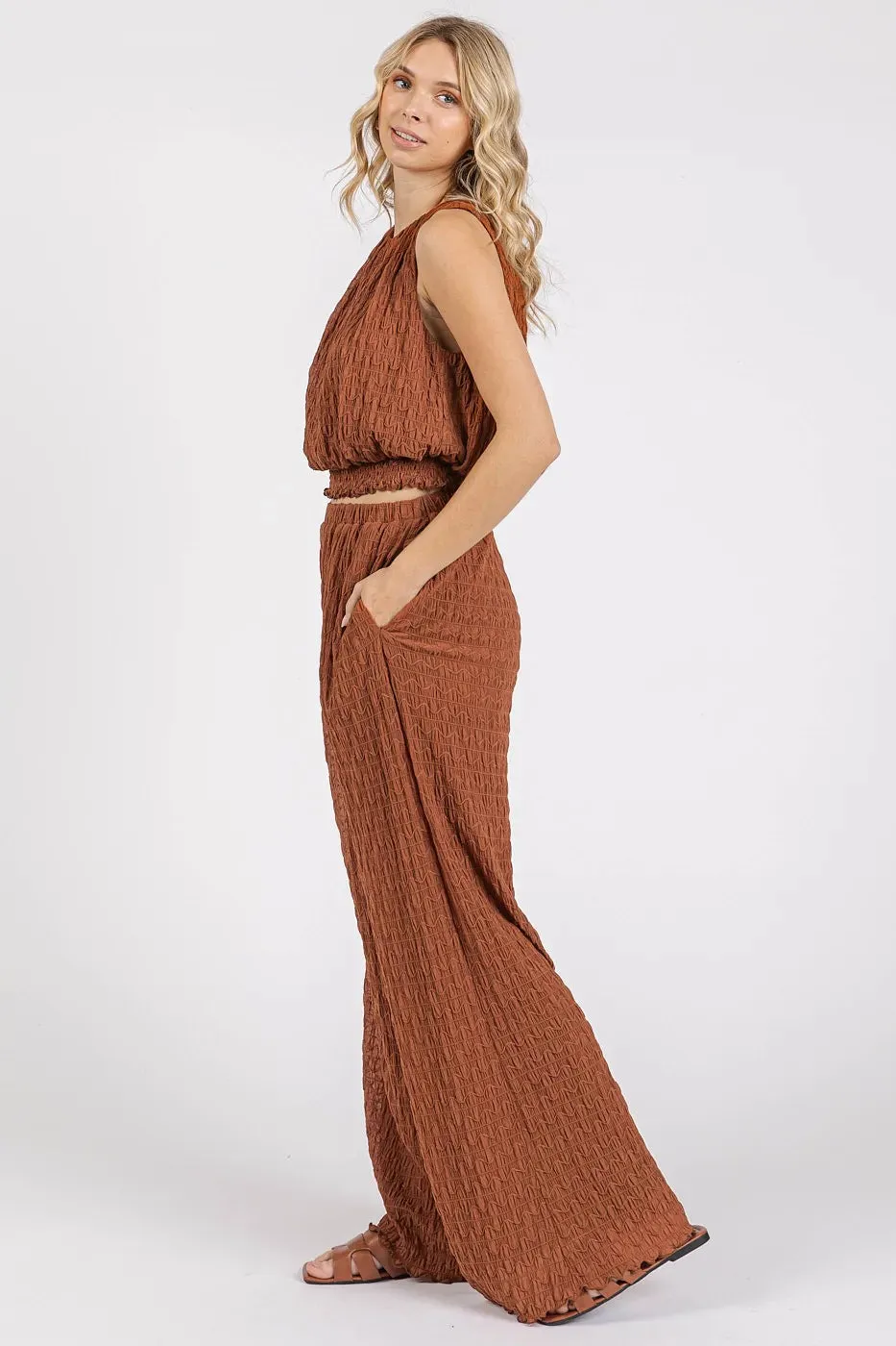 Mittoshop Textured Stretchy Crop Tank and Pants Set sold by Charming Charlie product image thumbnail 3