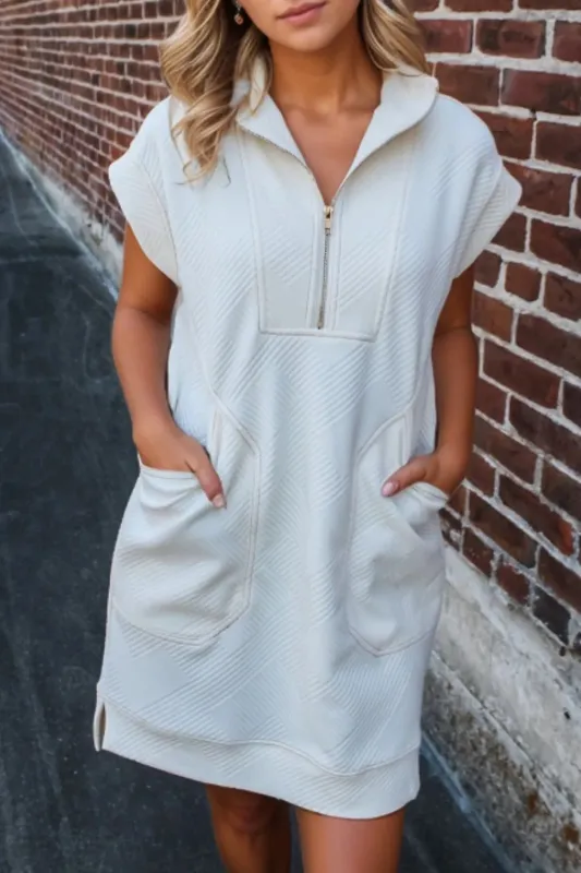 Textured Half Zip Collared Cap Sleeve Mini Dress sold by Charming Charlie