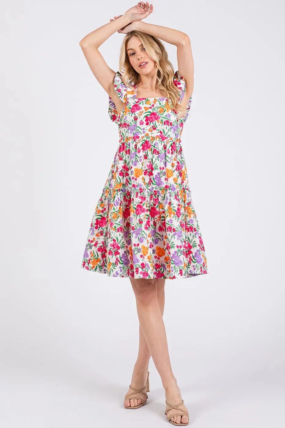 Mittoshop Flower Print Ruffle Shoulder A-line Mini Dress sold by Charming Charlie product image thumbnail 5
