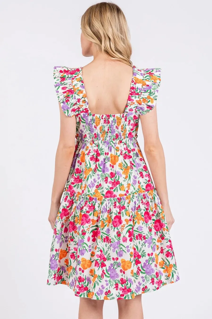 Mittoshop Flower Print Ruffle Shoulder A-line Mini Dress sold by Charming Charlie product image thumbnail 4