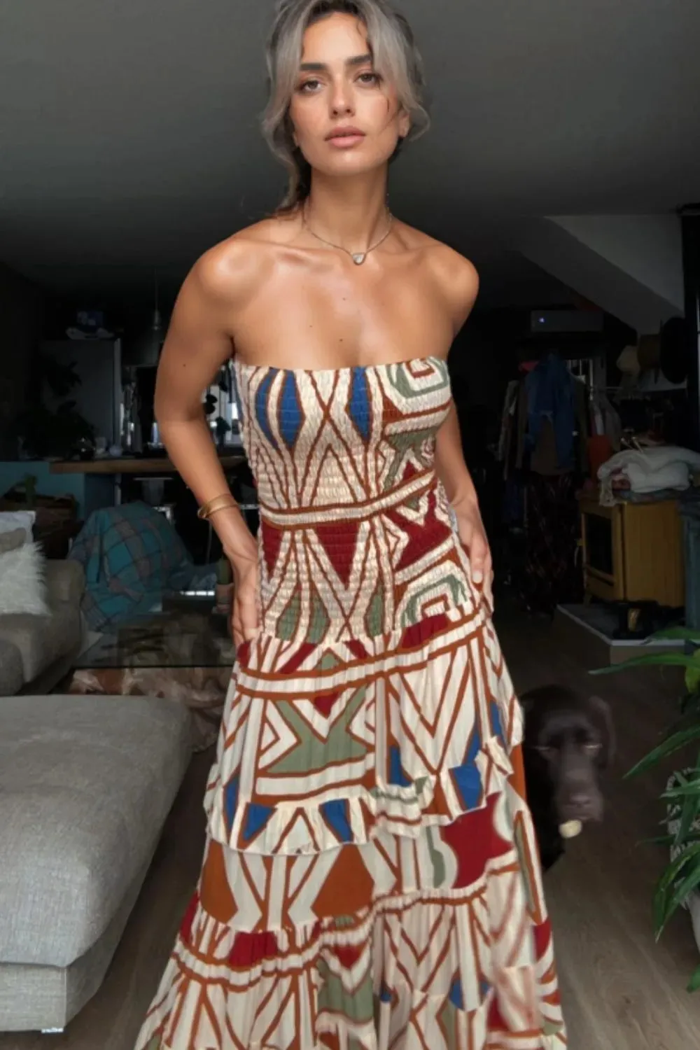 Smocked Printed Tube Dress sold by Charming Charlie product image thumbnail 2