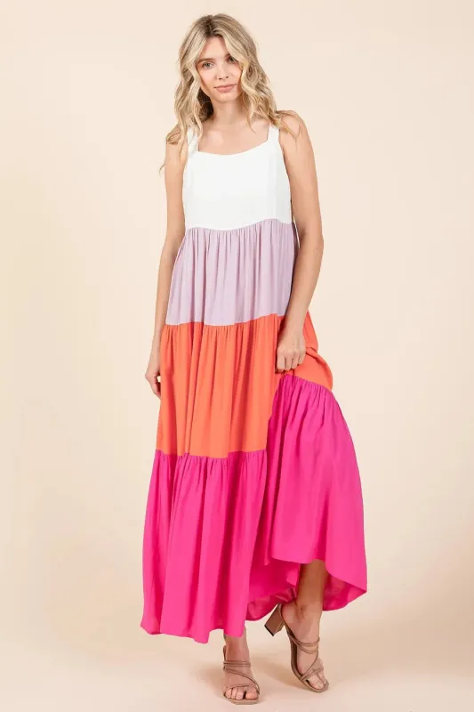 Mittoshop Color Block Tiered Pull-On Maxi Dress sold by Charming Charlie