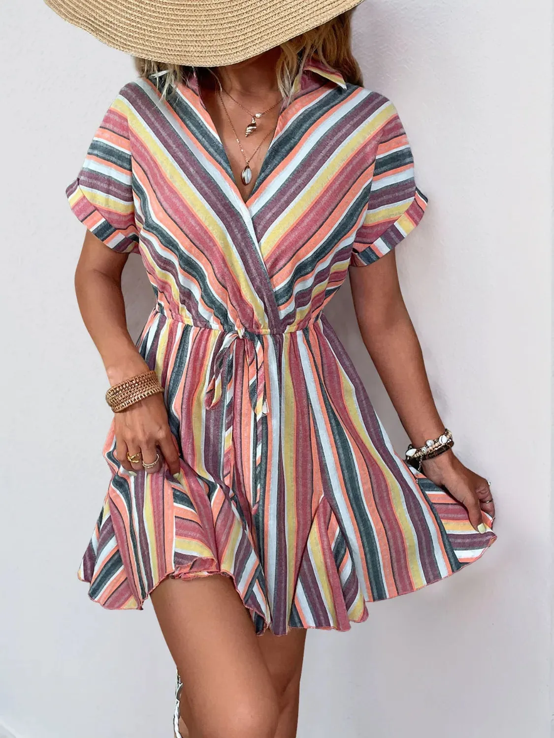 Striped Surplice Short Sleeve Dress sold by Charming Charlie product image thumbnail 3