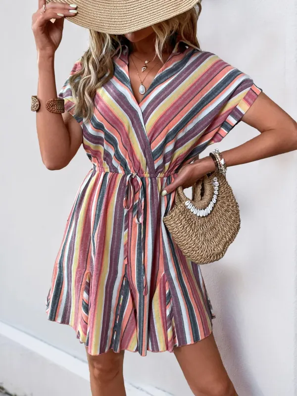 Striped Surplice Short Sleeve Dress sold by Charming Charlie