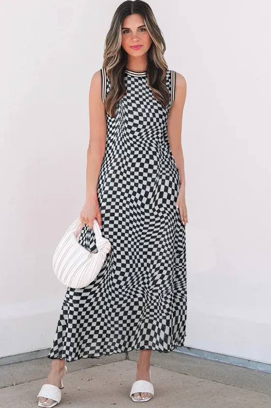 Checkered Round Neck Sleeveless Midi Dress sold by Charming Charlie