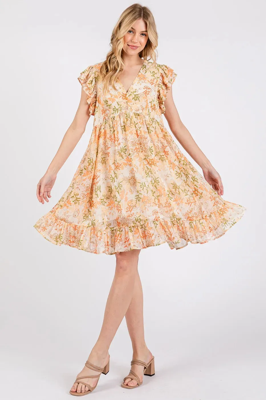 Mittoshop Floral Chiffon Ruffle Short Sleeve Mini Dress sold by Charming Charlie product image thumbnail 3