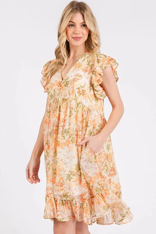 Mittoshop Floral Chiffon Ruffle Short Sleeve Mini Dress sold by Charming Charlie