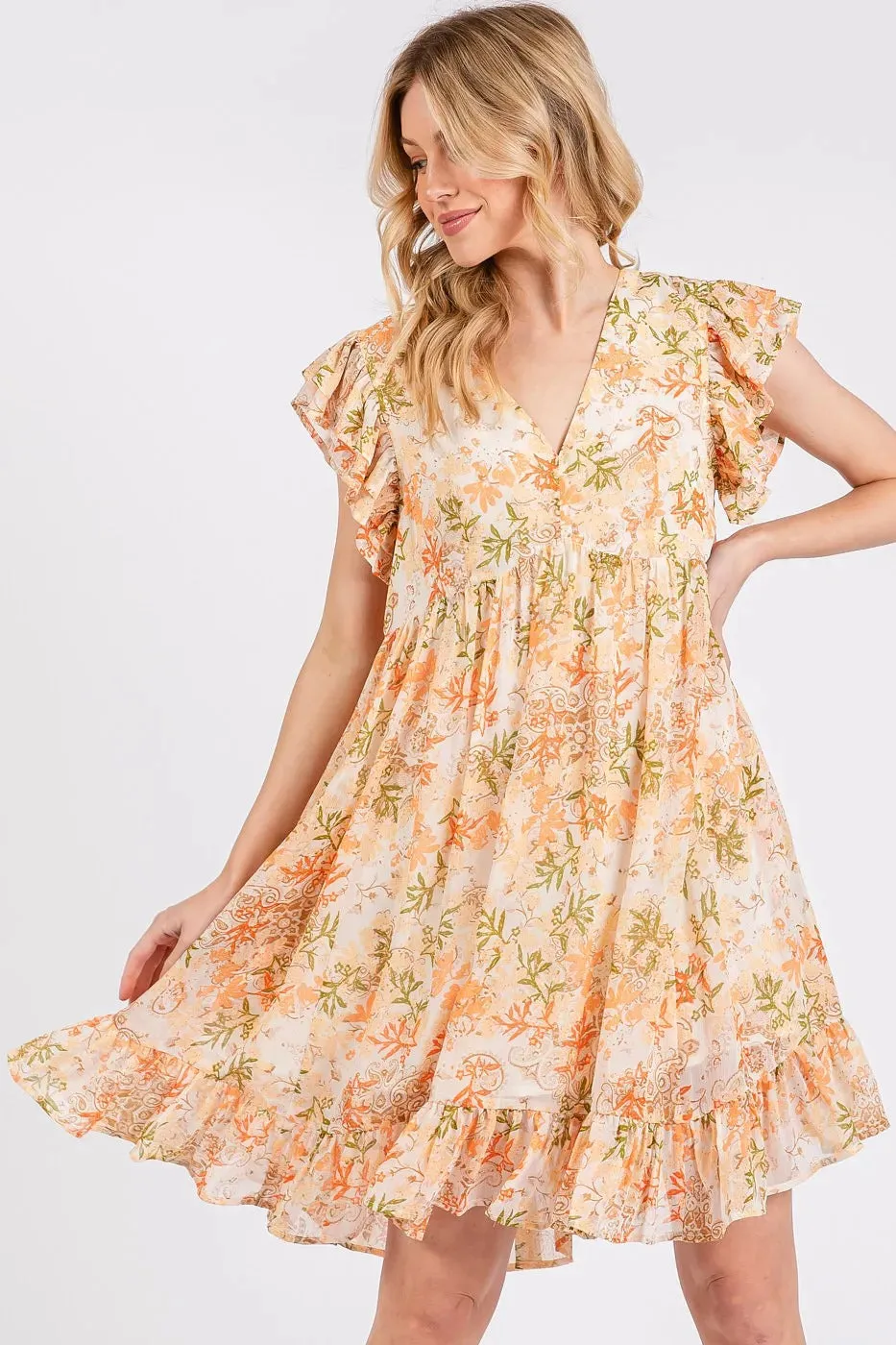 Mittoshop Floral Chiffon Ruffle Short Sleeve Mini Dress sold by Charming Charlie product image thumbnail 4