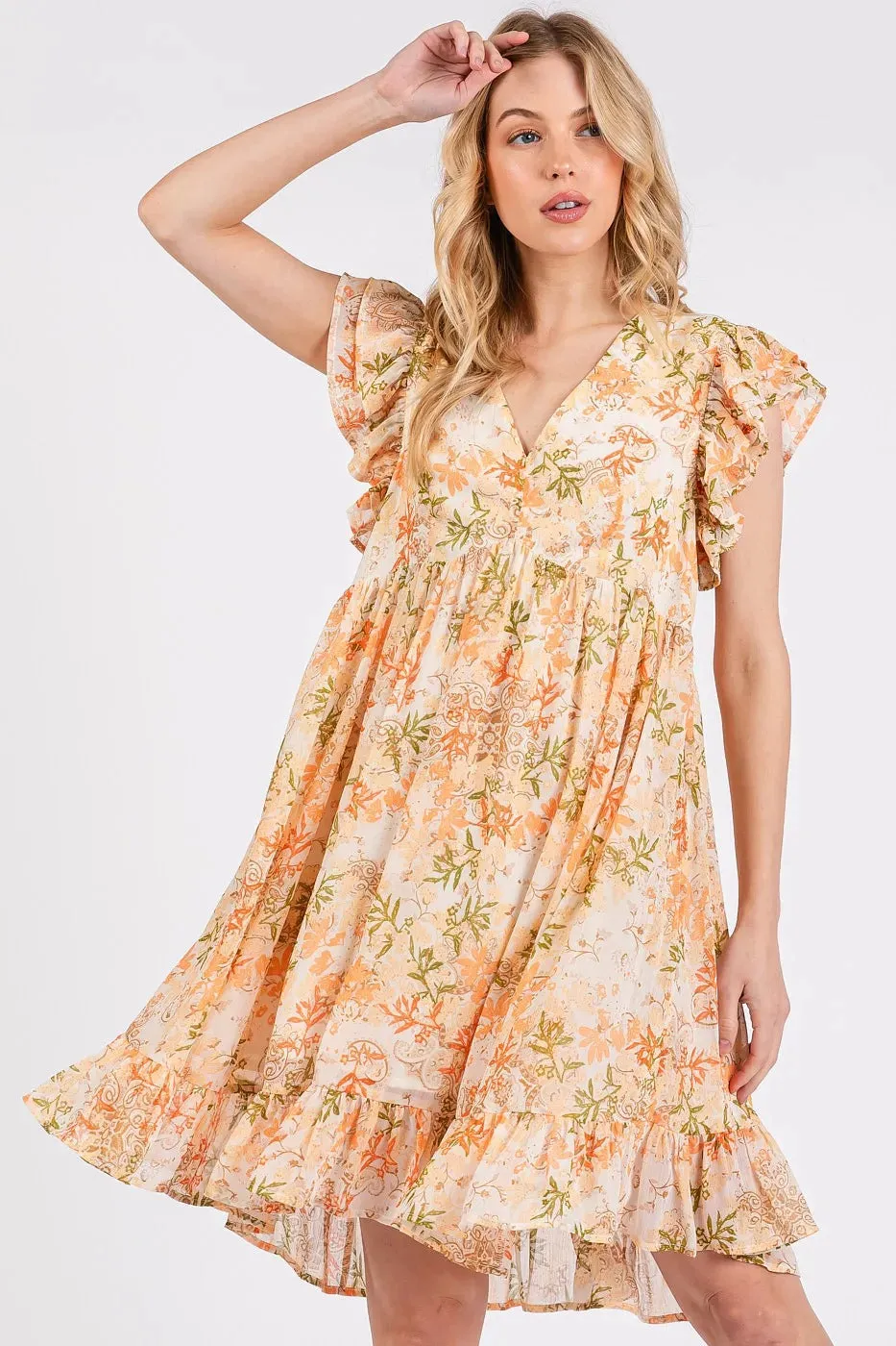 Mittoshop Floral Chiffon Ruffle Short Sleeve Mini Dress sold by Charming Charlie product image thumbnail 2