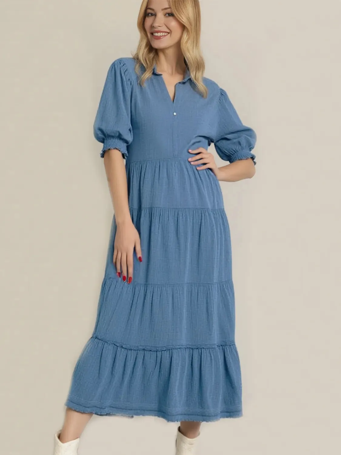 Full Size Johnny Collar Half Sleeve Tiered Dress Plus Size sold by Charming Charlie product image thumbnail 2
