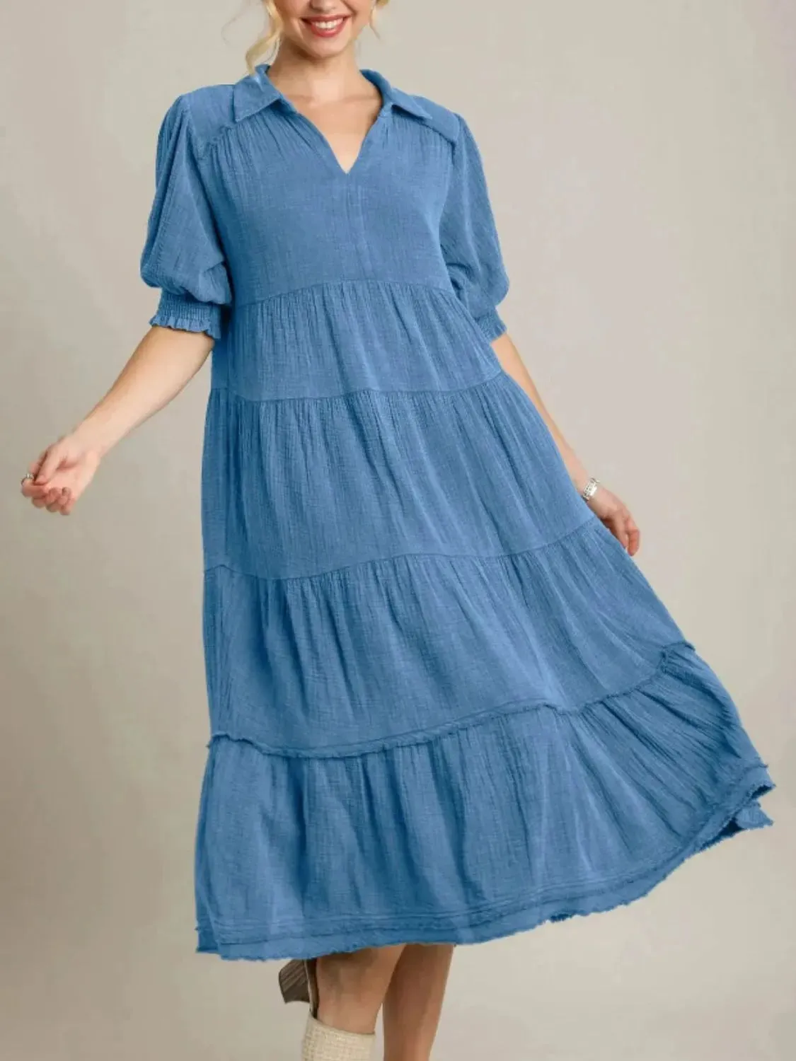 Full Size Johnny Collar Half Sleeve Tiered Dress Plus Size sold by Charming Charlie