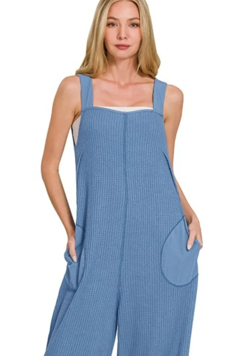 Zenana Knit Waffle Wide Leg Overalls sold by Charming Charlie product image thumbnail 3