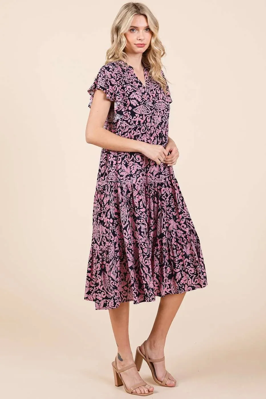 Mittoshop Abstract Print Ruffle Tier Midi Dress sold by Charming Charlie