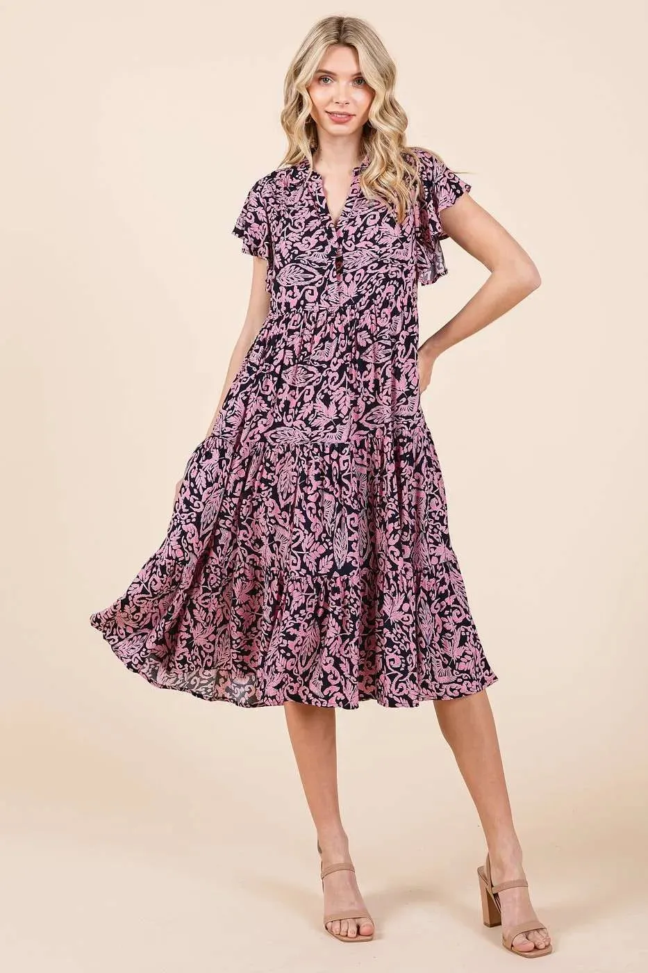 Mittoshop Abstract Print Ruffle Tier Midi Dress sold by Charming Charlie product image thumbnail 4