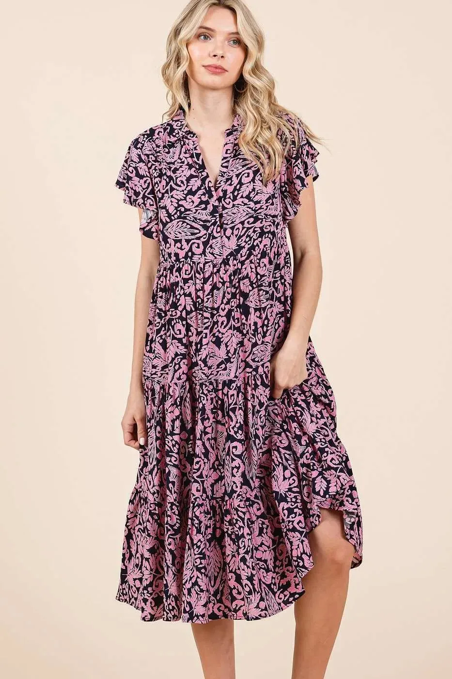 Mittoshop Abstract Print Ruffle Tier Midi Dress sold by Charming Charlie product image thumbnail 3