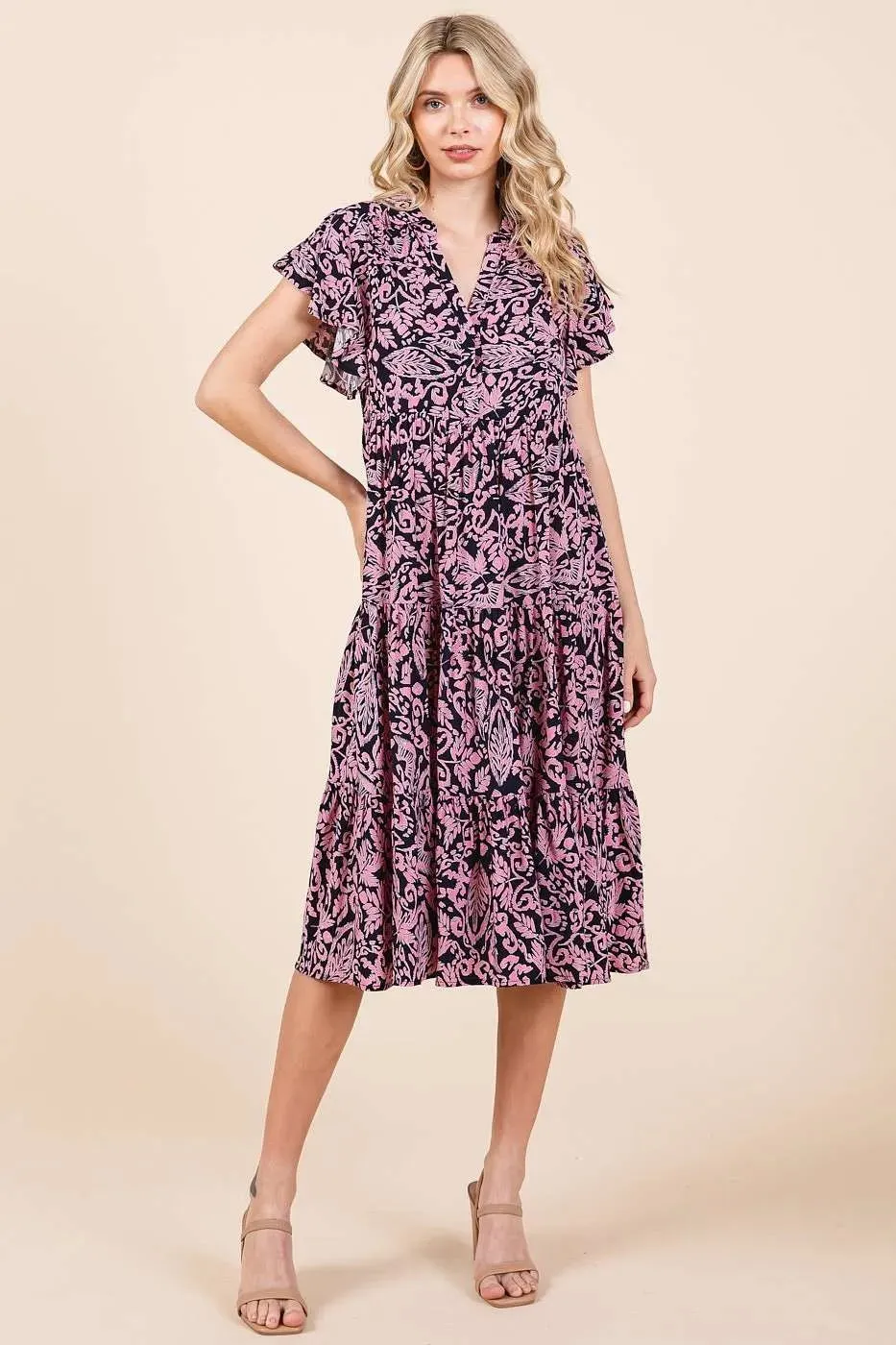Mittoshop Abstract Print Ruffle Tier Midi Dress sold by Charming Charlie product image thumbnail 2