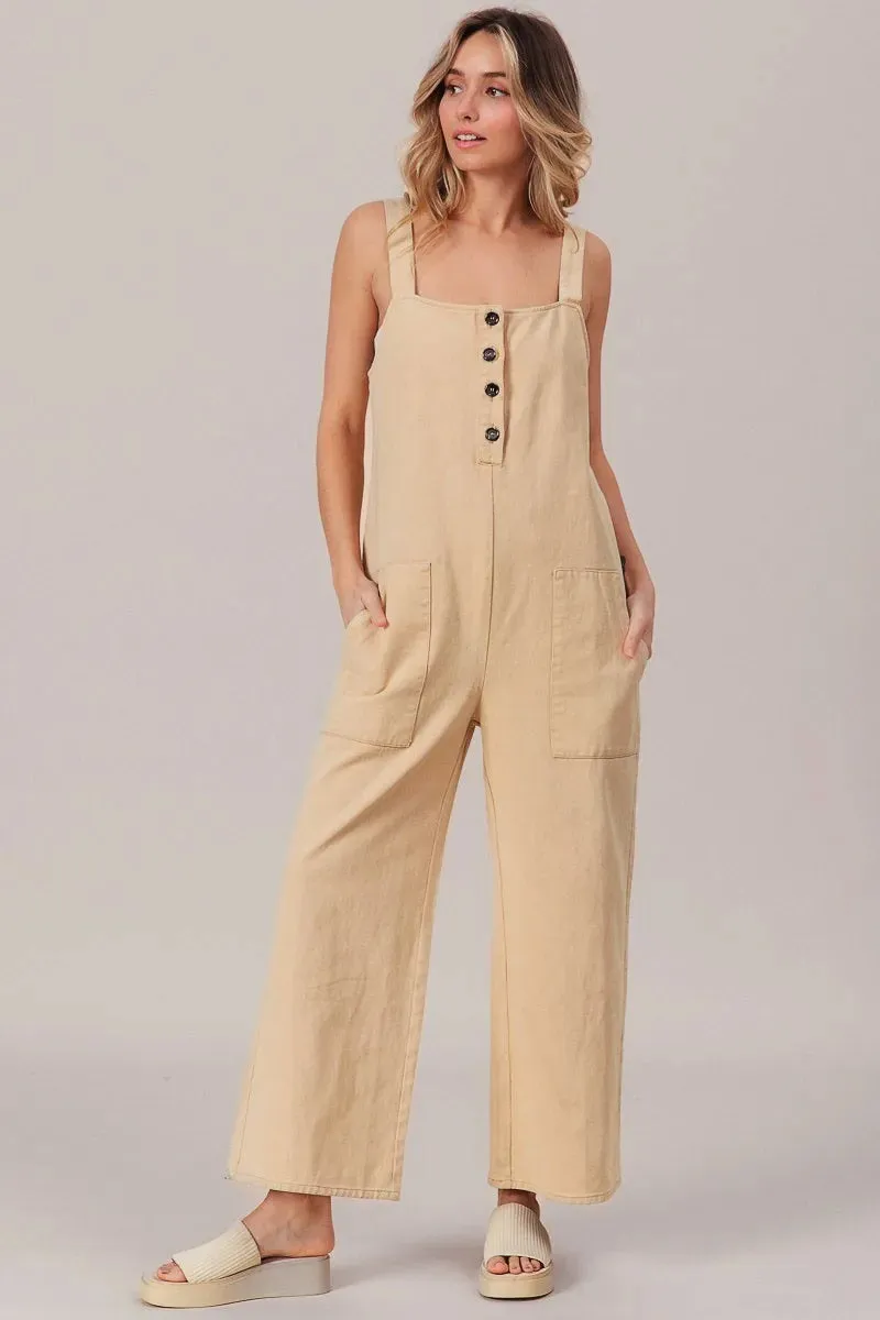 BiBi Washed Denim Buttoned Overall Jumpsuit sold by Charming Charlie product image thumbnail 4
