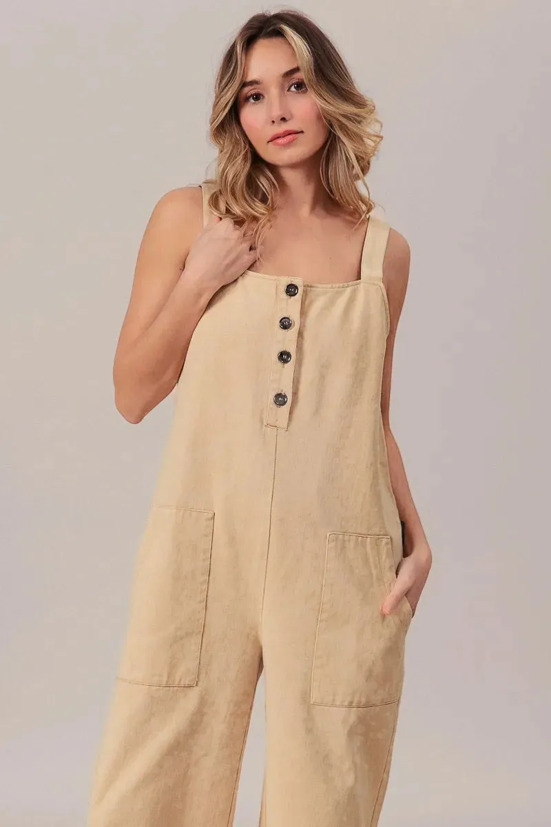 BiBi Washed Denim Buttoned Overall Jumpsuit sold by Charming Charlie product image thumbnail 3