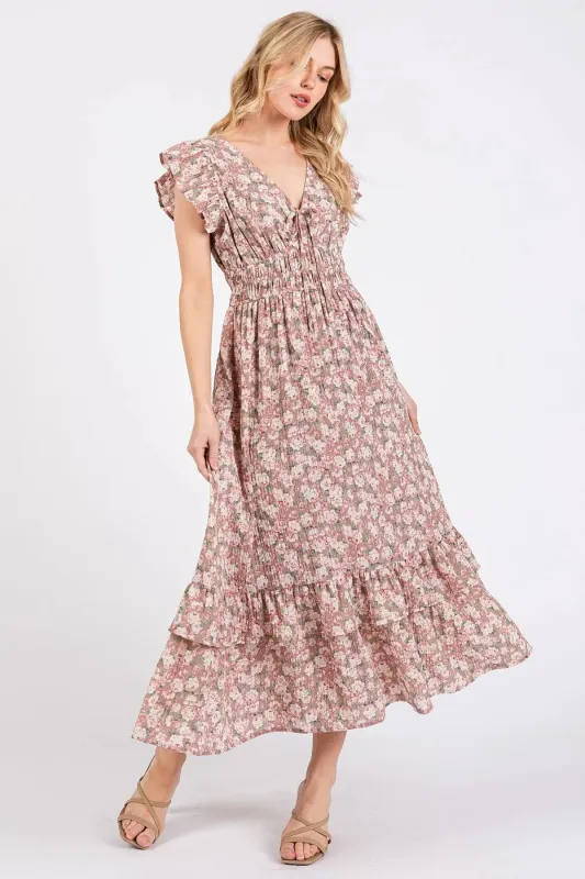 Mittoshop Flower Print Ruffle Cap Sleeve V-neck Midi Dress sold by Charming Charlie