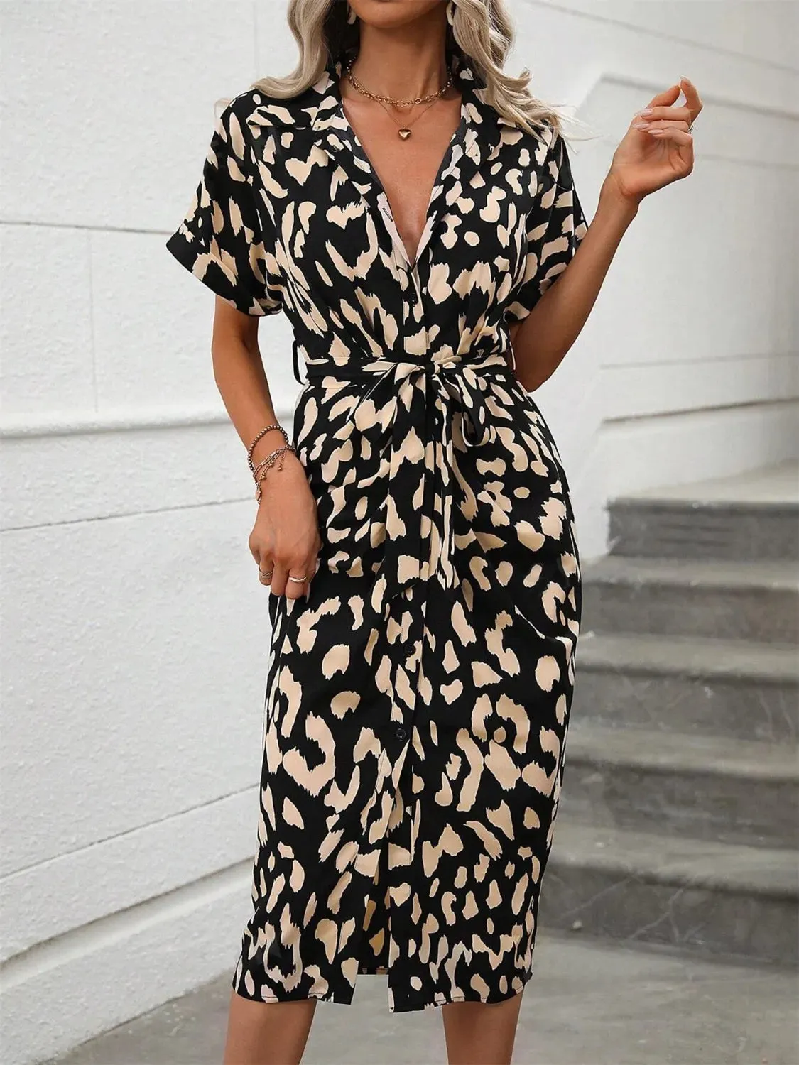 Short Sleeve Tie Waist Dress sold by Charming Charlie product image thumbnail 2