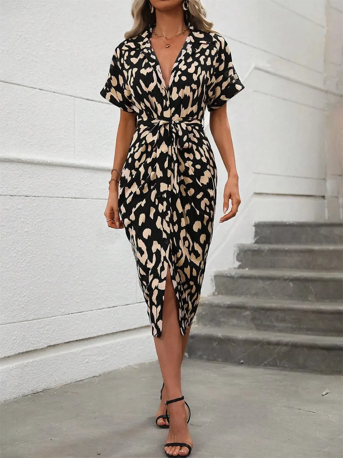 Short Sleeve Tie Waist Dress sold by Charming Charlie product image thumbnail 4