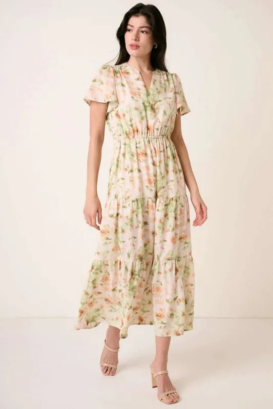 Mittoshop Flower Print Flutter Sleeve V Slit Maxi Dress sold by Charming Charlie