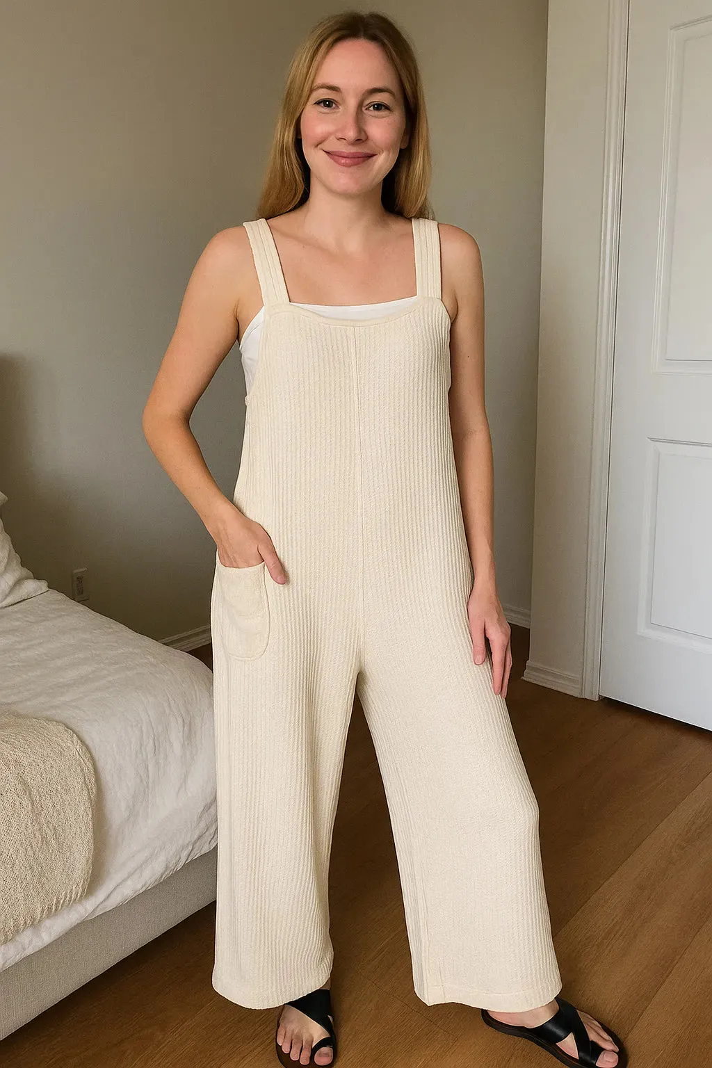 Zenana Knit Waffle Wide Leg Overalls sold by Charming Charlie product image thumbnail 4