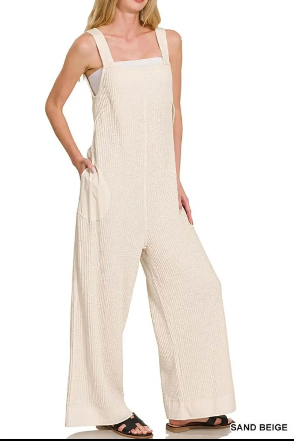 Zenana Knit Waffle Wide Leg Overalls sold by Charming Charlie product image thumbnail 2