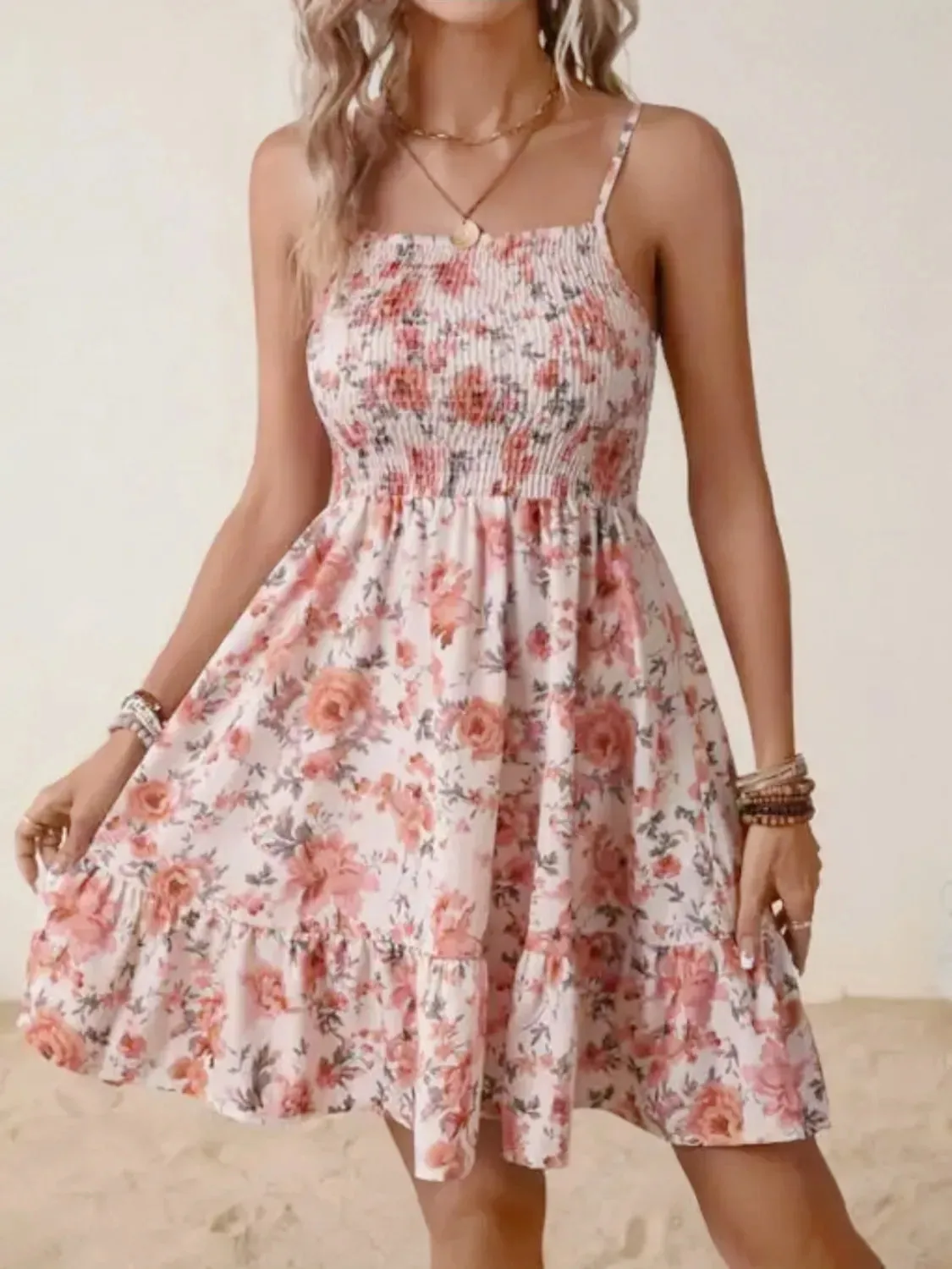 Smocked Floral Square Neck Cami Dress sold by Charming Charlie