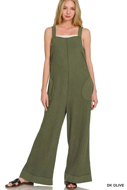 Zenana Knit Waffle Wide Leg Overalls sold by Charming Charlie
