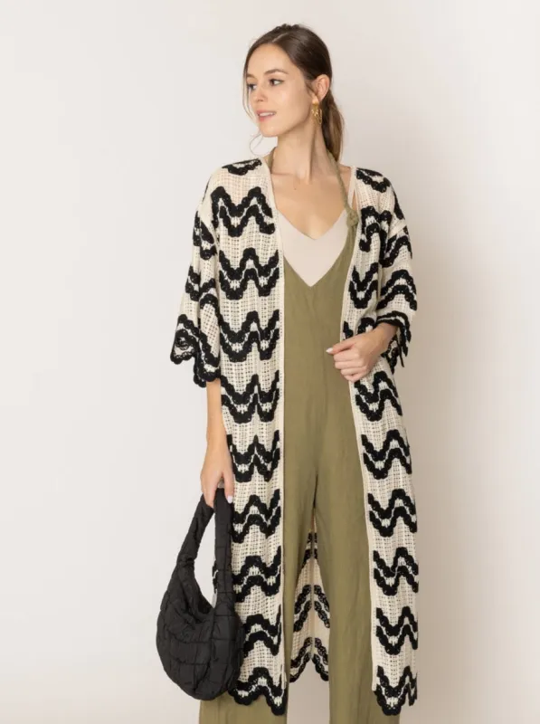 Wave Pattern Crochet Cardigan sold by Charming Charlie