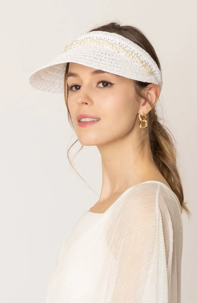Straw Sun Visor With Pearl sold by Charming Charlie