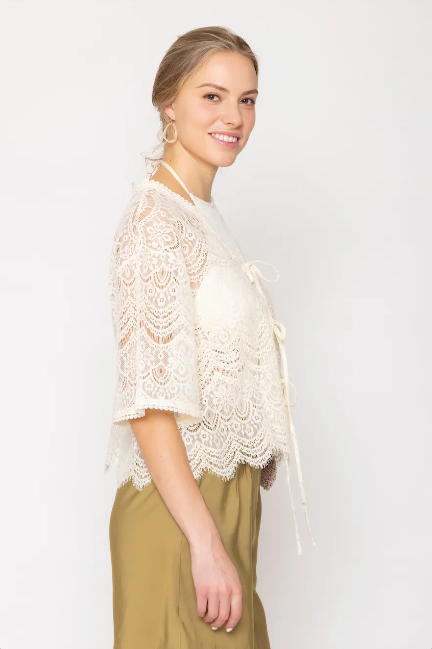 Lace Tie Front Short Cardigan sold by Charming Charlie product image thumbnail 3