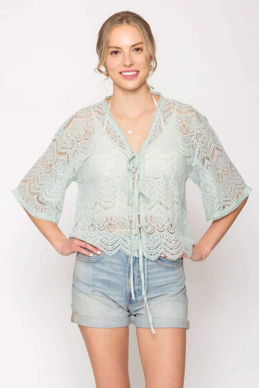 Lace Tie Front Short Cardigan sold by Charming Charlie product image thumbnail 5