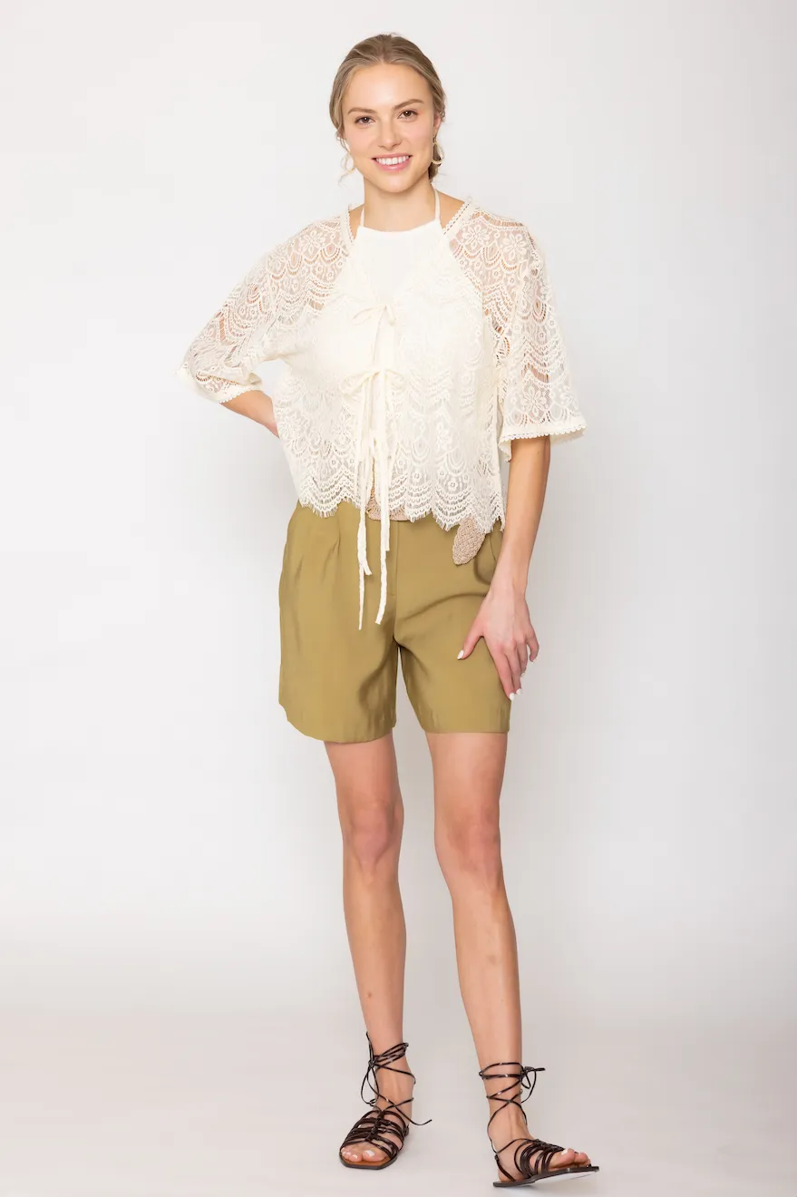 Lace Tie Front Short Cardigan sold by Charming Charlie