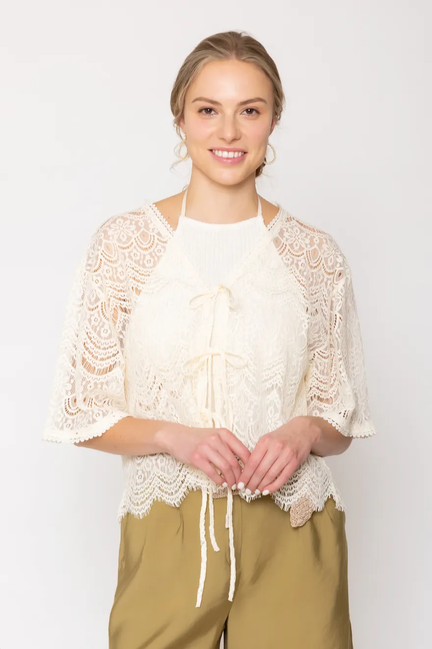 Lace Tie Front Short Cardigan sold by Charming Charlie product image thumbnail 2