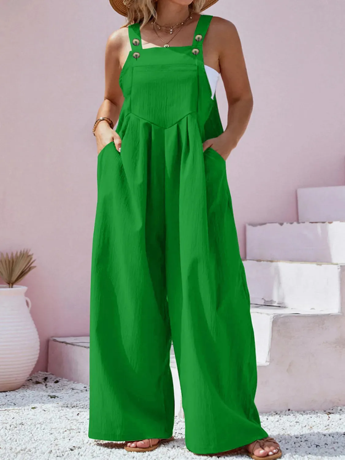 Plus Size Square Neck Wide Leg Overalls sold by Charming Charlie